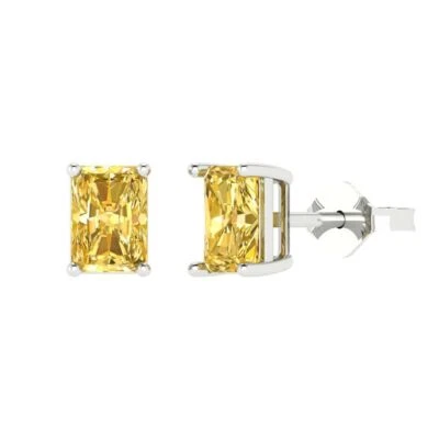 Citrine Stud Earrings for Women, Push back (1 cttw, 6x4mm, Emerald-Cut) - Image 1 of 4