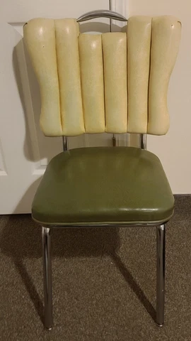 Vintage Daystrom 1950's Vinyl Green White Puffy Padded Dining Room Chairs Pair Cover
