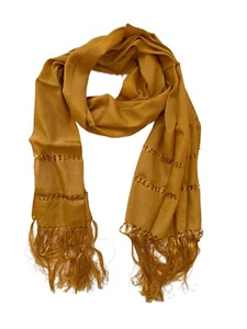 Mexican Rebozo Handmade Shawl Gold Mustard Scarf Silk Blend Wrap - Picture 1 of 8