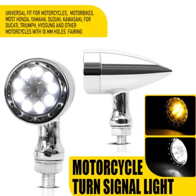 Chrome Motorcycle LED Bullet Red Brake Blinker Turn Signal Tail Light For Harley - Image 1 of 4