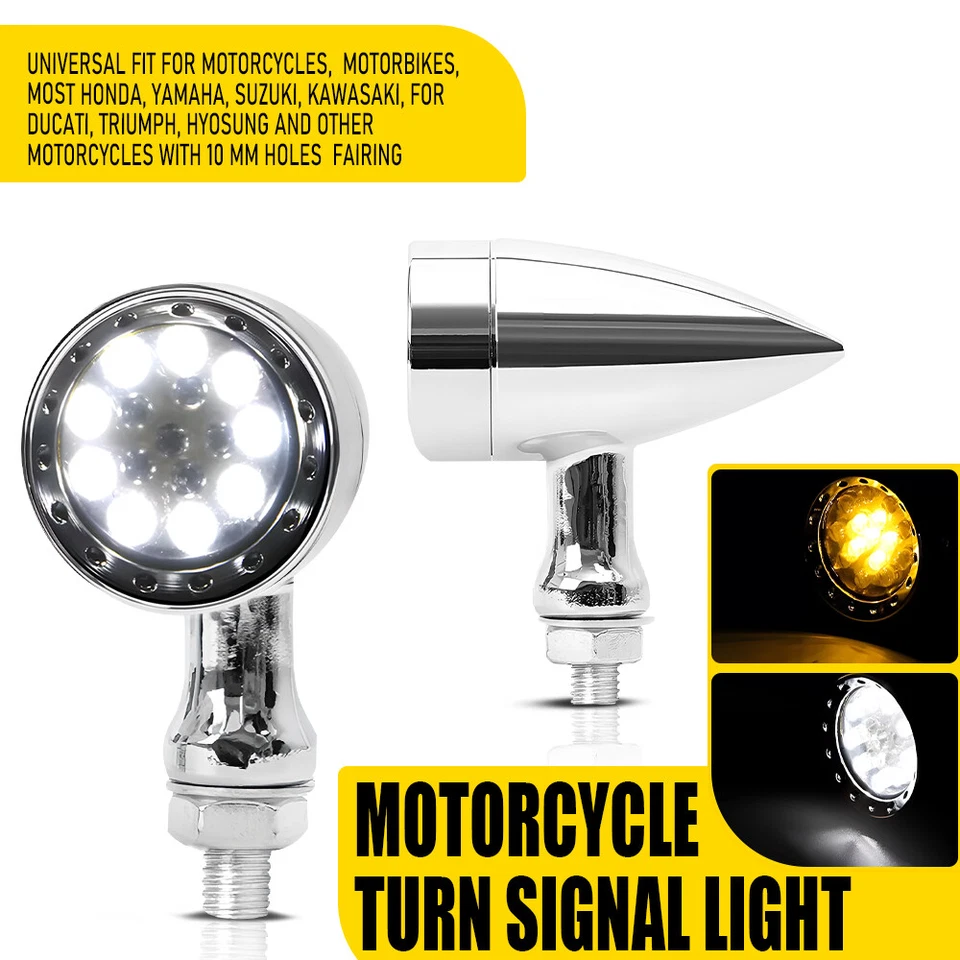 Chrome Motorcycle LED Bullet Red Brake Blinker Turn Signal Tail Light For Harley - Image 1 of 4