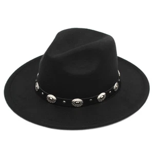 Fashion Wide Brim Fedora Hat Panama Cap for Men Women with Black Leather Belt - Picture 1 of 36