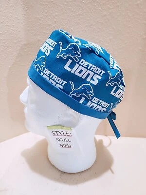 Detroit Lions Logo NFL Men's Skull/Chemo Surgical Scrub Hat/Cap Handmade - Image 1 of 4