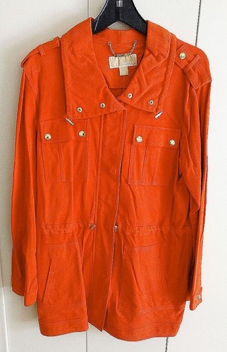 MICHAEL KORS cappotto donna mandarino pelle scamosciata agnello stile giacca a vento nuovo con etichette taglia L