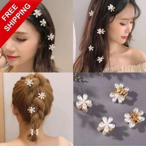 Women Mini Pearl Hair Clips Korean Fashion Flower Hair Claws Set Gold Hair pins - Picture 1 of 16