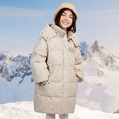 BOSIDENG Khaki Kids Size 14 Mid-long Down Jacket Hooded Coat with Doll's Satchel - Image 1 of 4