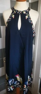 Womens Boutique - Oversized Floral Navy Blue Silk Tunic Top - Size 12 - Picture 1 of 8
