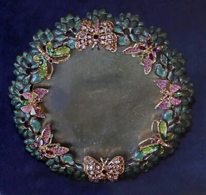 JAY STRONGWATER ROUND FRAME WITH 8 BUTTERFLIES APPROX 5" DIAMETER WITH BAG & BOX - Picture 1 of 7
