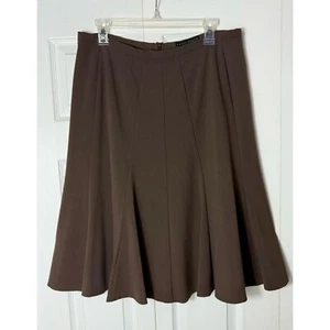 Apostrophe Brown Solid Pleated Midi A-Line Flare Skirt Size 12 Large Work Suit - Picture 1 of 4