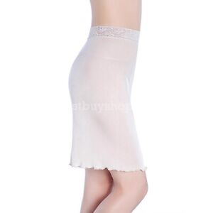 Women Knit SHalf Slips Skirts Underskirt Short Lace Waistband Trim Half Slip