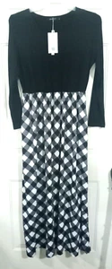 New with tags Size L Black & White Checked Floor Length Dress 2 Pockets - Picture 1 of 4