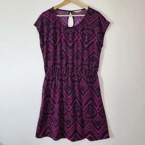 Company Ellen Tracy Size L Dress Purple Black Jersey Knit Tribal - Picture 1 of 5