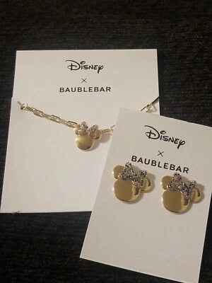 Disney X BAUBLEBAR Minnie Mouse Oro Espejo Tachuelas Pendientes Conjunto Collar ¡NUEVO! Foto 1 de 4