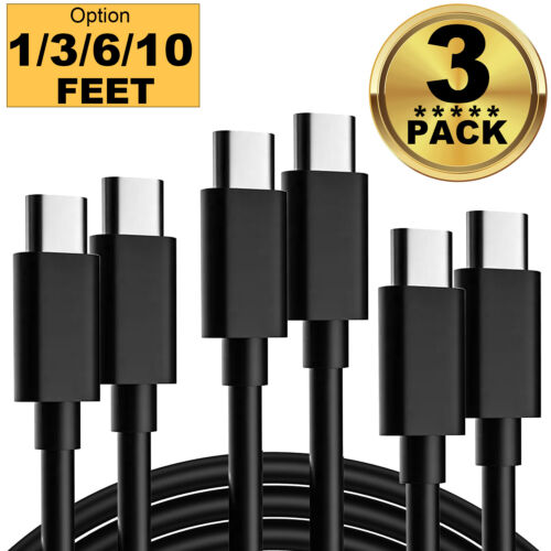 3 x câble USB-C vers USB-C chargeur rapide type C cordon de charge données SYNC 1/3/6/10 pieds