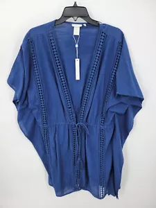 Bleu Rod Beattie Cover Up Swimwear Womens Large Blue Crochet Cinch Waist Beachy - Picture 1 of 10