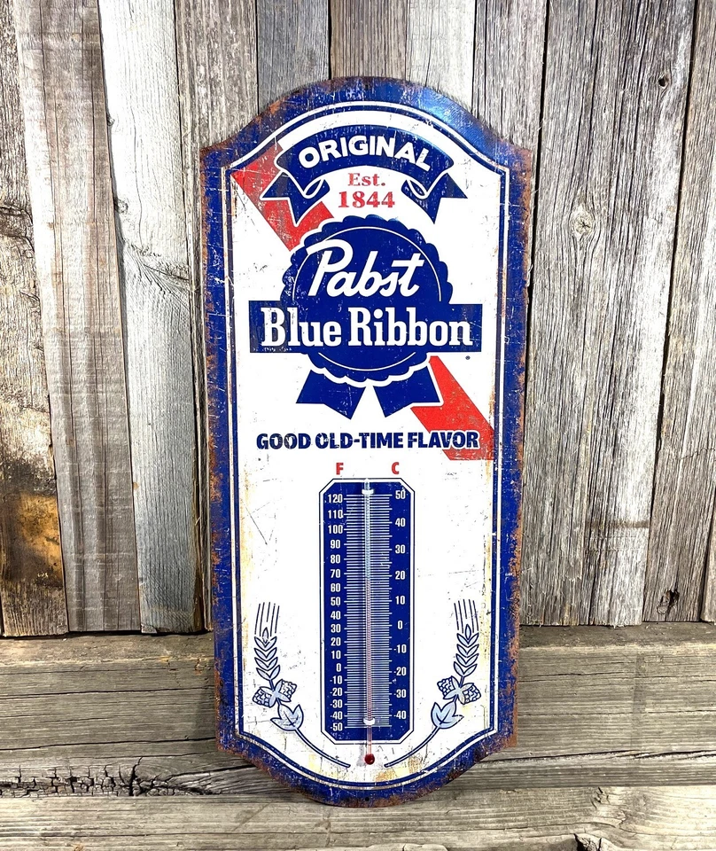 Pabst Blue Ribbon PBR Beer  Thermometer 17" Metal Aluminum Sign Garage Bar New - Image 1 of 3
