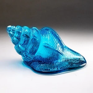 Parlane Blue Molded Glass Conch Shell Paperweight, 5in Nautical-Themed Decor - Picture 1 of 11