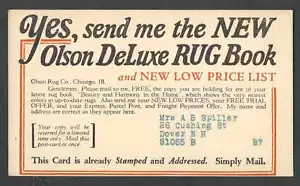 Ca 1938 PC CHIC IL OLSON RUG CO NEUES TEPPICHBUCH MIT STILEN & PREISEN UNBESPIELT - Bild 1 von 1