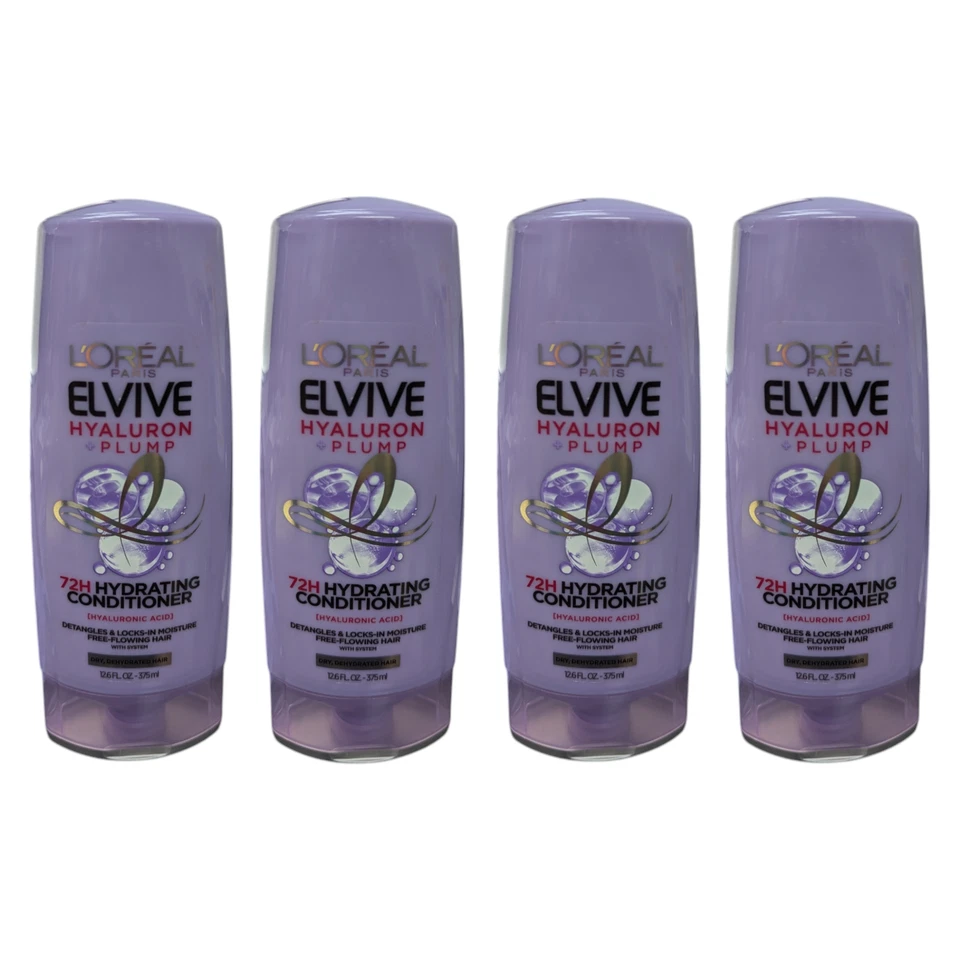 4x L'Oreal Paris Elvive Hyaluron Plump Hydrating Shampoo & Conditioner 12.6oz