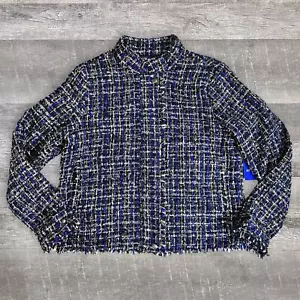 Apt 9 Tweed Moto Jacke Damen NEU L Metallic Blau Schwarz Reißverschluss Druckknopf Taschen - Bild 1 von 9