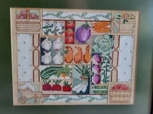 Vintage Cross Stitch Completed Wall Hang Kichen Vegetables Garden Artwork Framed - Picture 1 of 8
