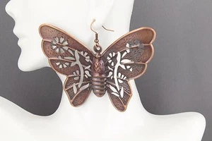 Copper huge butterfly earrings big giant lightweight dangle earrings large size - Picture 1 of 7
