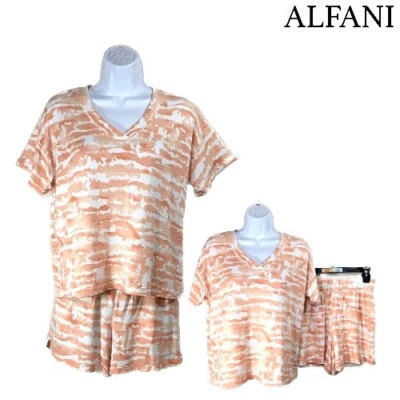 NWT- Alfani Intimates XS Pajamas set Top & Shorts Orange Tie Dye 100150557 $53 - Image 1 of 4