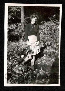 WOMAN LADY WOODS HOLDS SKIRT UP WADING STREAM OLD/VINTAGE PHOTO- N660 - Picture 1 of 1