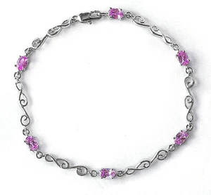 KREIERTES ROSA SAPHIR SWIRL DESIGN ARMBAND, VERSILBERT ÜBER MESSING, 8" LANG - Bild 1 von 2