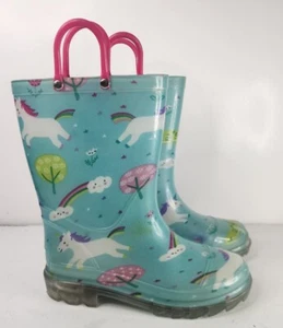 Member’s Mark Girls Light Up Rain Boots Size 12 Blue w/ Unicorns, Rainbow - Picture 1 of 9