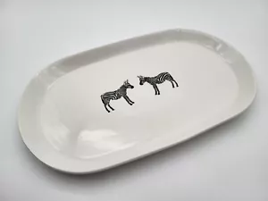 Primitives By Kathy Ceramic Zebras Serving Tray 14 7/8 x 8 3/4" Impressed design - Picture 1 of 9