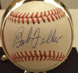 Bob Feller Salón de la Fama Indios Autografiado Firmado OML Béisbol - Imagen 1 de 2