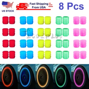 8PCS Fluorescent Car Tire Valve Cap Luminous Bike Tire Valve Stem Caps Universal - Picture 1 of 30
