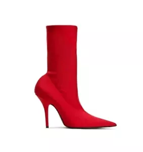 Balenciaga Knife Bootie Rouge Red 80mm Pointed Toe High Heel Sock Boots 41 NEW - Picture 1 of 10