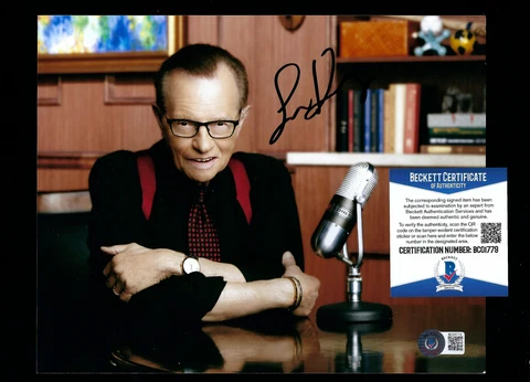 Larry King Signed 8x10 Photograph Beckett Authenticated TV & Radio Host Cover