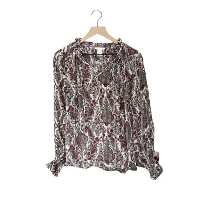 Blusa transparente para mujer H&M con estampado de cachemira azul rojo blanco talla pequeña Foto 1 de 4