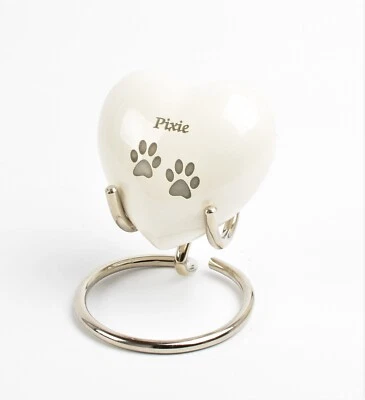 Pet Mini Keepsake Cremation Ashes Urn Double Paw On Heart Fully Personalised Urn - Image 1 of 4