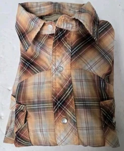 Wrangler Orange Plaid Pearl Button Front Long Sleeve Western Shirt Mens Large - Picture 1 of 8