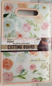 Kunststoffschneidebrett, rechteckig (ca. 8,8 Zoll x 14,5 Zoll BLUMEN, rosa, ideale Küche - Bild 1 von 12