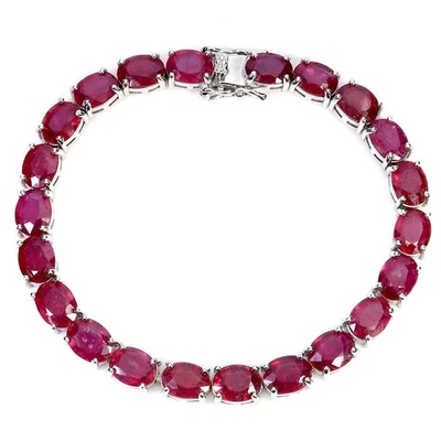 925 Sterling Silver Bracelet Oval Ruby 8x6mm Natural Gemstone Jewelry 7inches - Image 1 of 4