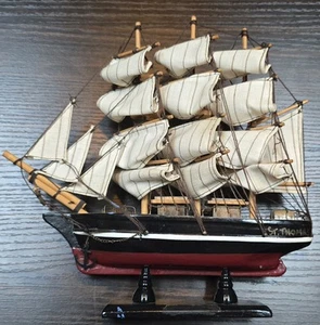 9" Long Vintage St. Thomas Wood Model Sail Boat 3 Masts Many Sails - Picture 1 of 8