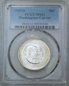 1953 S Washington Carver Half Dollar PCGS MS63 Frosty Luster Just Graded #K400B - Picture 1 of 3