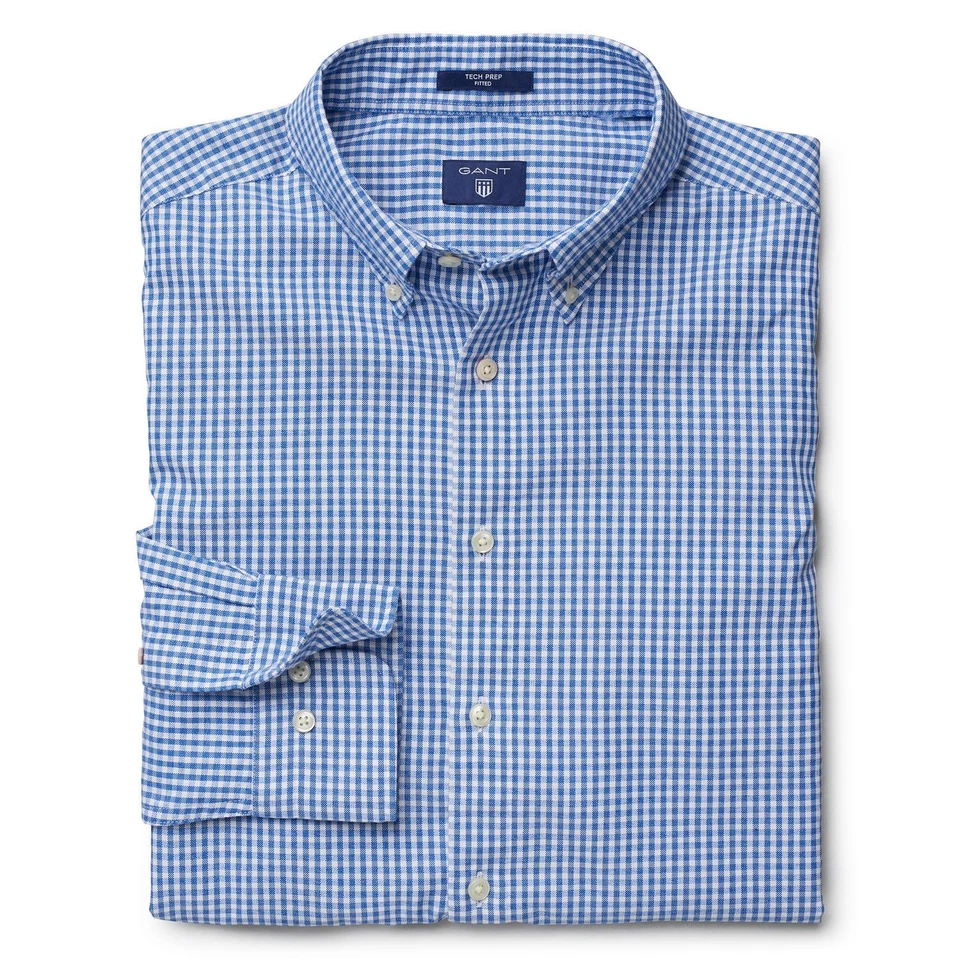 Camisa GANT Azul Náutico Tech Prep Cuadros Ajustada con Botones 331572 Talla S Nueva con Etiquetas Foto 1 de 1