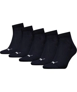 PUMA Quarter Socks Mens Womens Unisex 5 Pairs Cotton Rich Trainer Black UK 6-8 - Picture 1 of 5