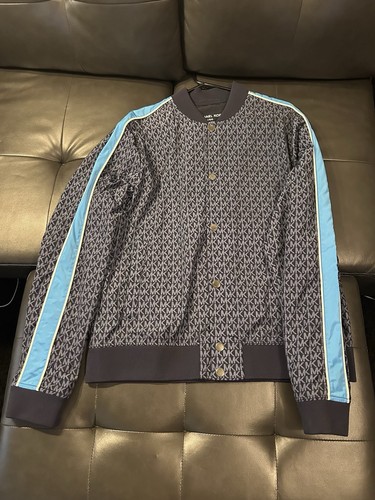 Giacca a vento Michael Kors Monogram Varsity cappotto maglione designer blu taglia