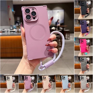 Funda protectora magnética para iPhone 16 15 14 13 Pro Max Pro Cover con correa cadena de móvil - Imagen 1 de 28