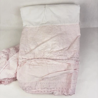 Pottery Barn Kids Eyelet Tiered Belgian Linen Pink Crib Skirt Dust Ruffle - Image 1 of 4