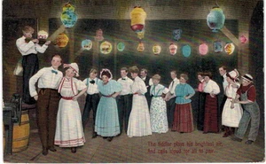 Square Dancing 1909 The Fiddler Plays His Air And Calls Aloud For All To Pair - Picture 1 of 2