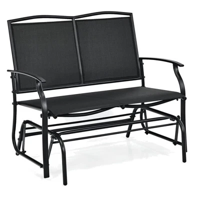 Элегантная уличная скамья-планер для патио — черный стальной двухместный диван для 2 человек - Изображение 1 из 4
