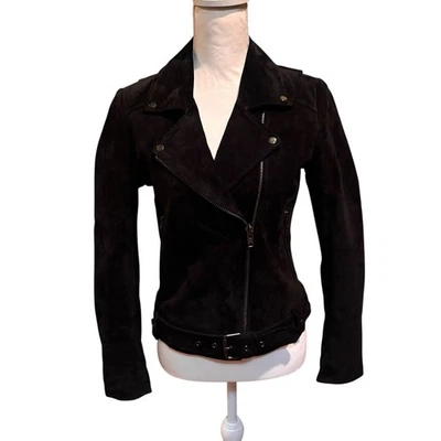 Chaqueta de moto Current Air Los Angeles de cuero gamuza negra con cinturón cremallera para mujer S Foto 1 de 4